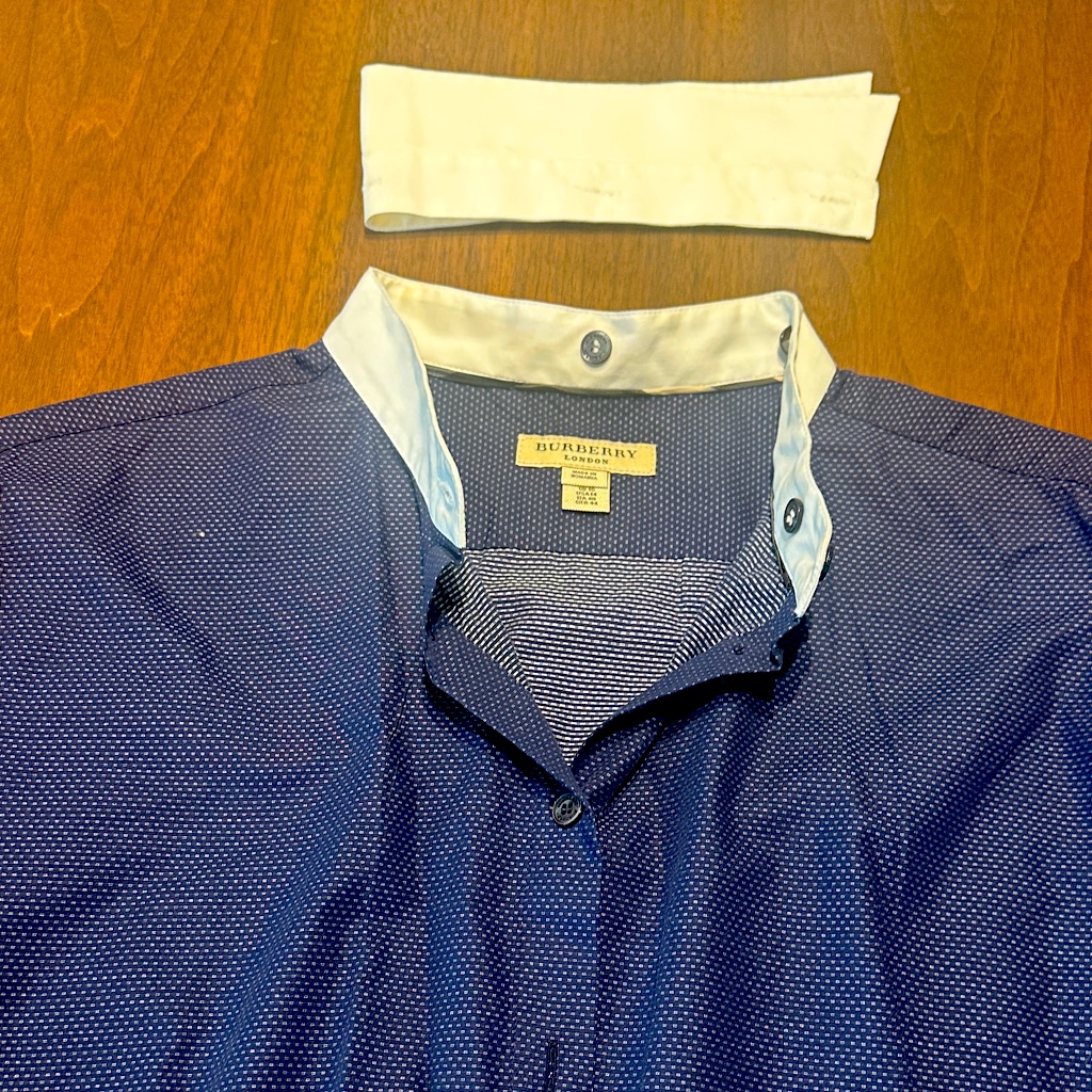 Burberry Navy And White Collared Shirt